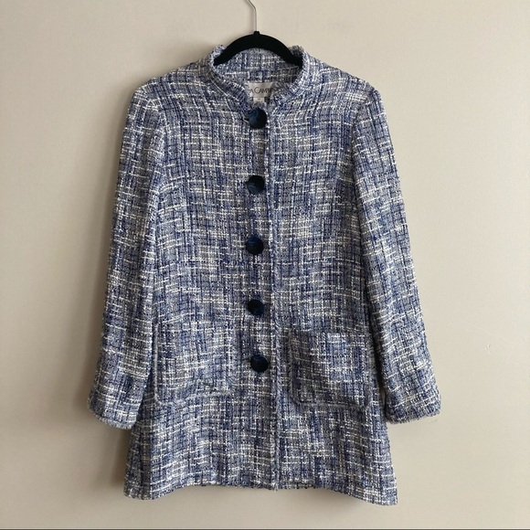 NWT Sara Campbell Blue Button Down Tweed Shirt Jacket XS - Picture 1 of 9
